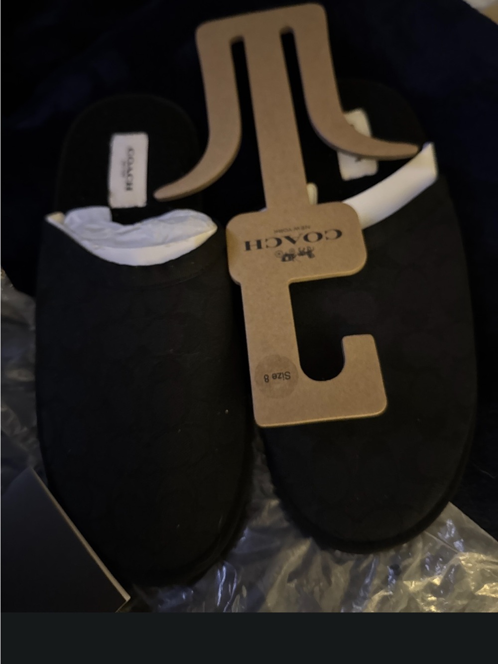 NWT Coach Men’s Black Signature Slip-On Slippers sz8 - Picture 3 of 10